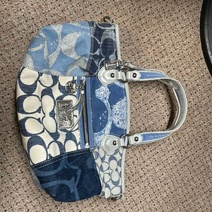 Coach blue/silver patchwork shoulder purse medium size